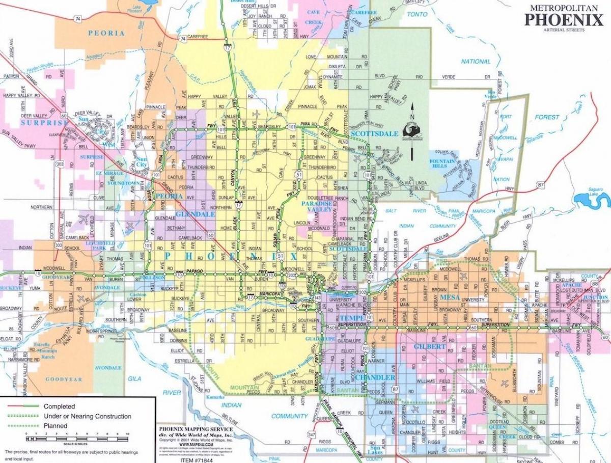 نقشه شهر فینیکس, آریزونا و مناطق اطراف آن